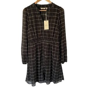Max Cocos Long Sleeve Chiffon Dress Sz M Black White Check Office Career Casual
